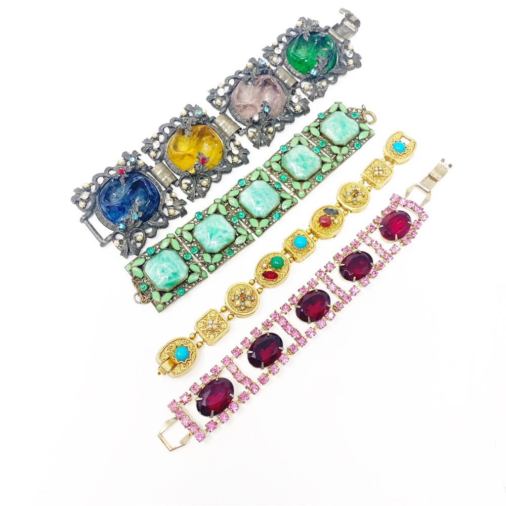 680 Collection Of 4 Vintage Ornate Link Bracelets, All Mixed Materials